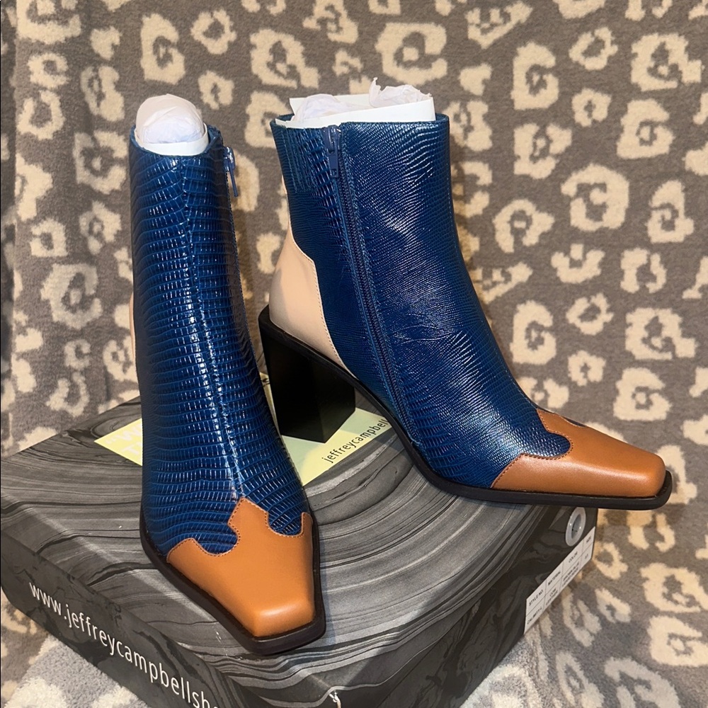 Jeffrey Campbell Calimity-L Heeled Boots in Brown Blue Lizard Beige 😍 New 🆕 😍😍 - Picture 12 of 17